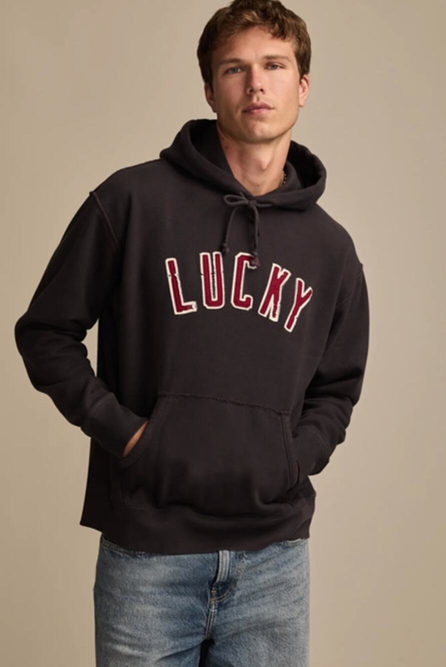 Lucky Brand Arch Logo Hoodie Men’s XL Washed Vintage Style
